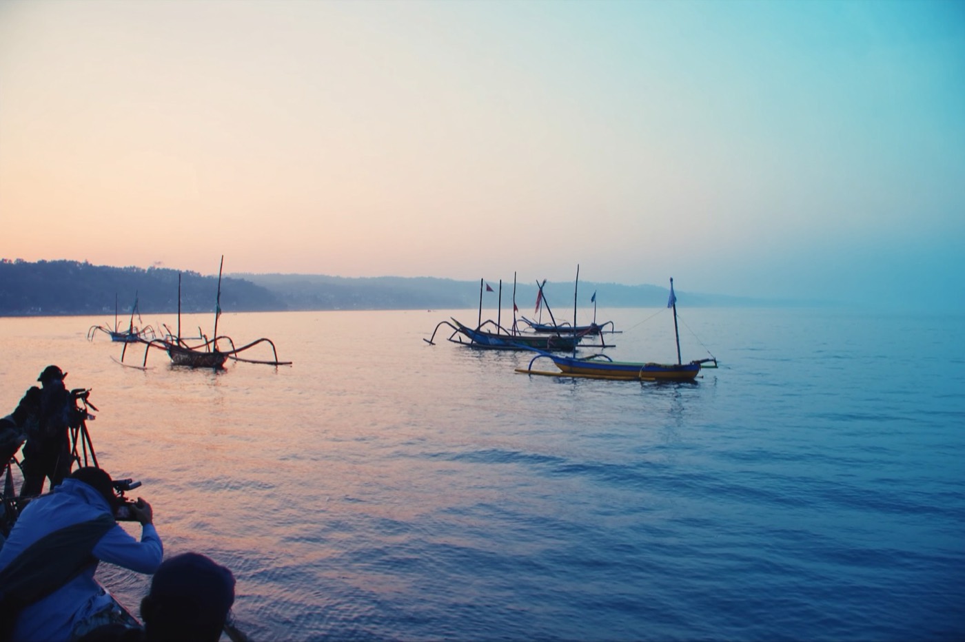 Outrigger canoes at Lovina at sunrise